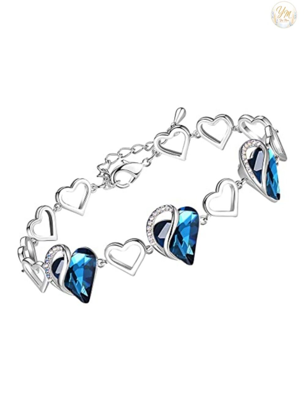 Rhodium Plated Crystal Heart Infinity Link Bracelet - Women's Jewelry Gift
